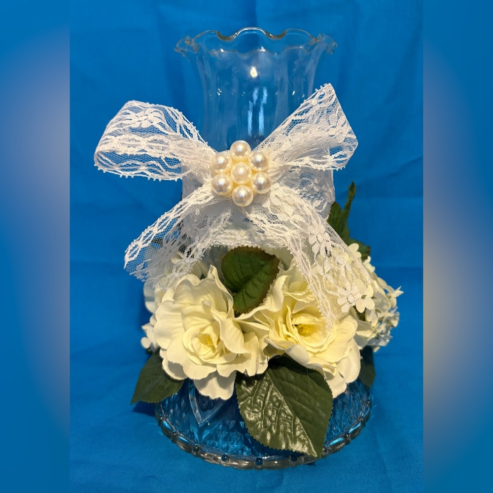 Elegant Lace and Pearl Floral Arrangement